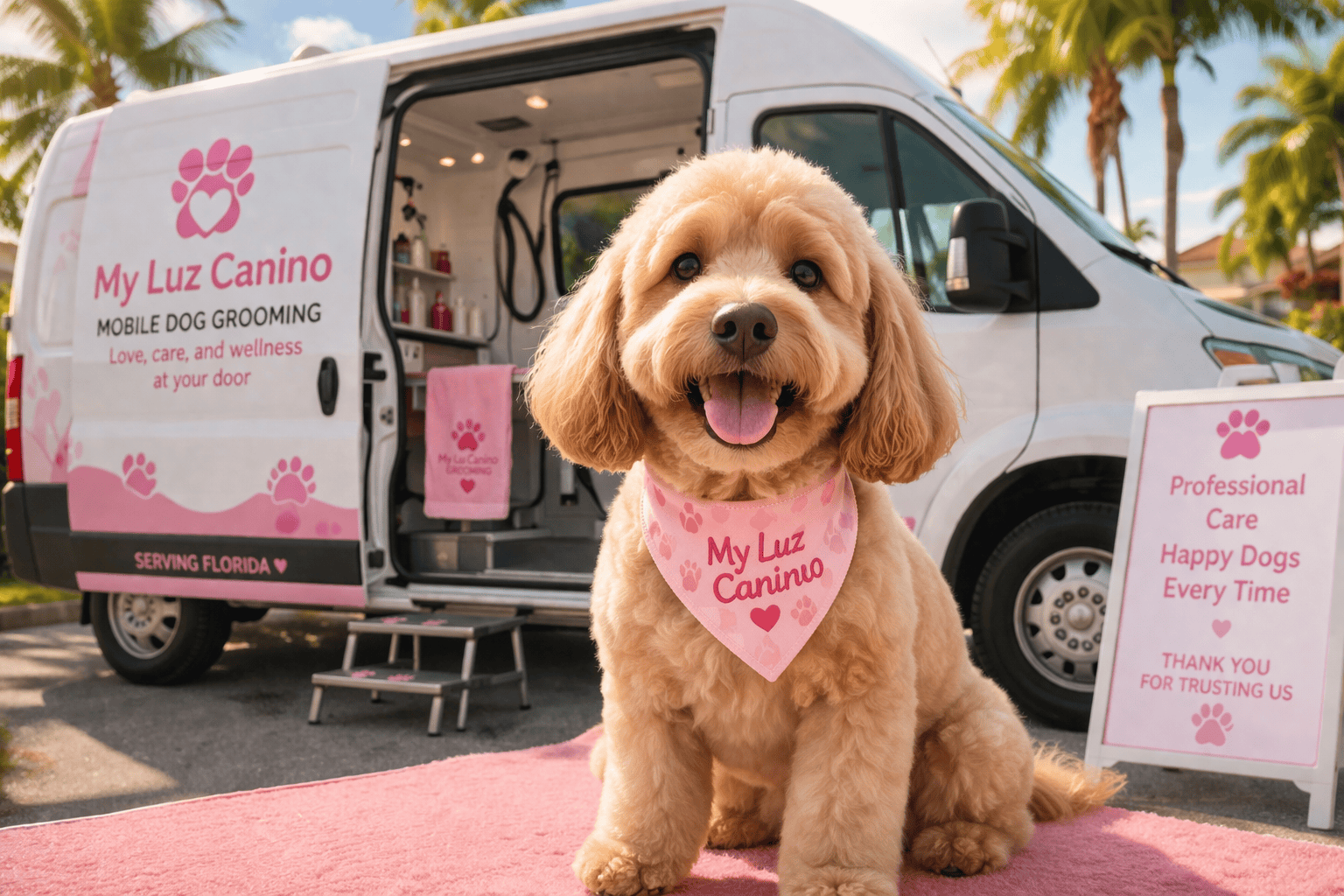 Happy dog after a professional mobile grooming visit in Miami